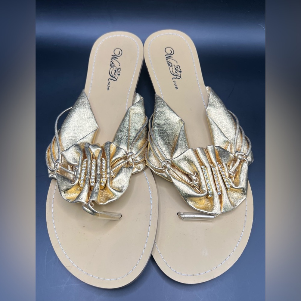 Wild Rose- Gold Women's Sandals, Size:‎ 9, Flats